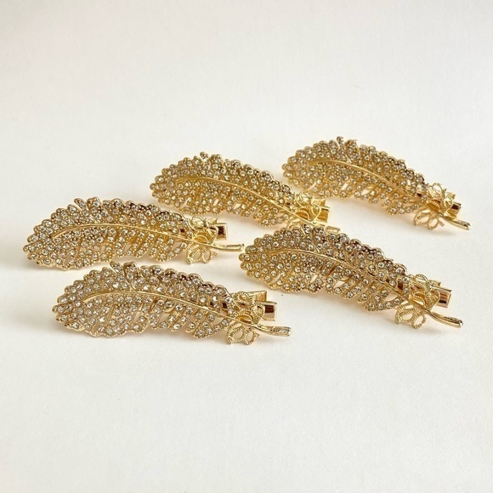 Woman | Gold Leaf Hair Pin with Rhinestones | Single Pin
